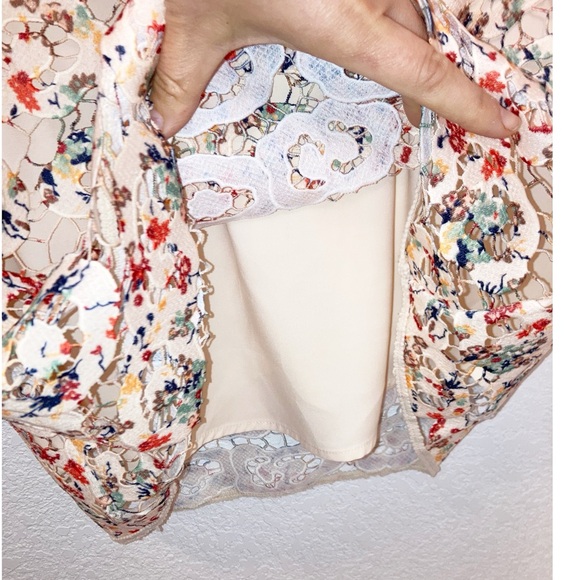 ANTHROPOLOGIE x TULAROSA Elba PomPom Lace Overlay Mini Dress Beige & Multi SZ: M - Picture 2 of 15